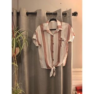 Button Up Lightweight Tie Front Shirt